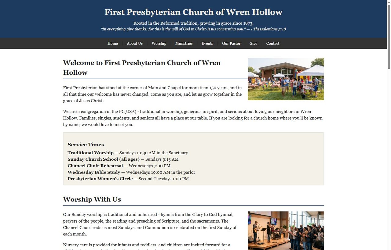 A church's current, dated website before the rebuild
